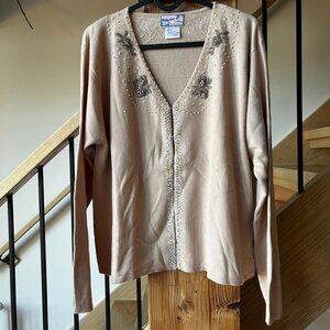 April Cornell cottagecore cream beaded sweater Size L